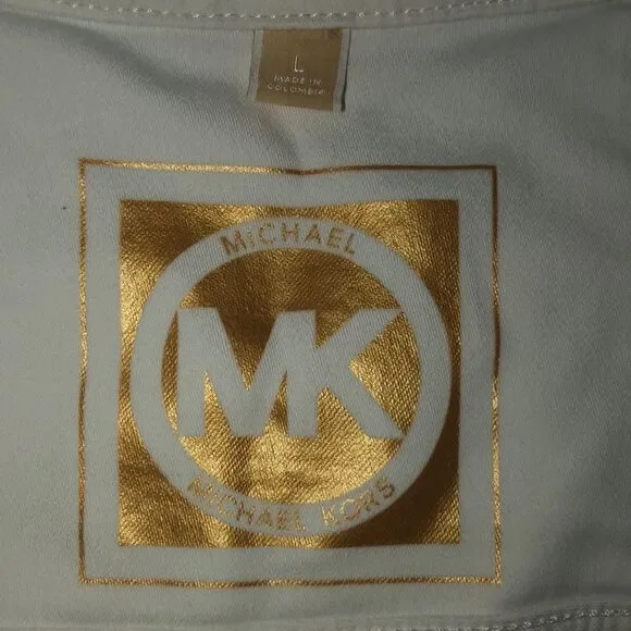 MK L White with Gold Tone Buttons Crop Denim Jacket - Picture 6 of 12